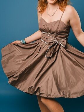 Vintage Bubble Hem Dress Party Bow Belt Y2K Cocktail Cindy Lauper